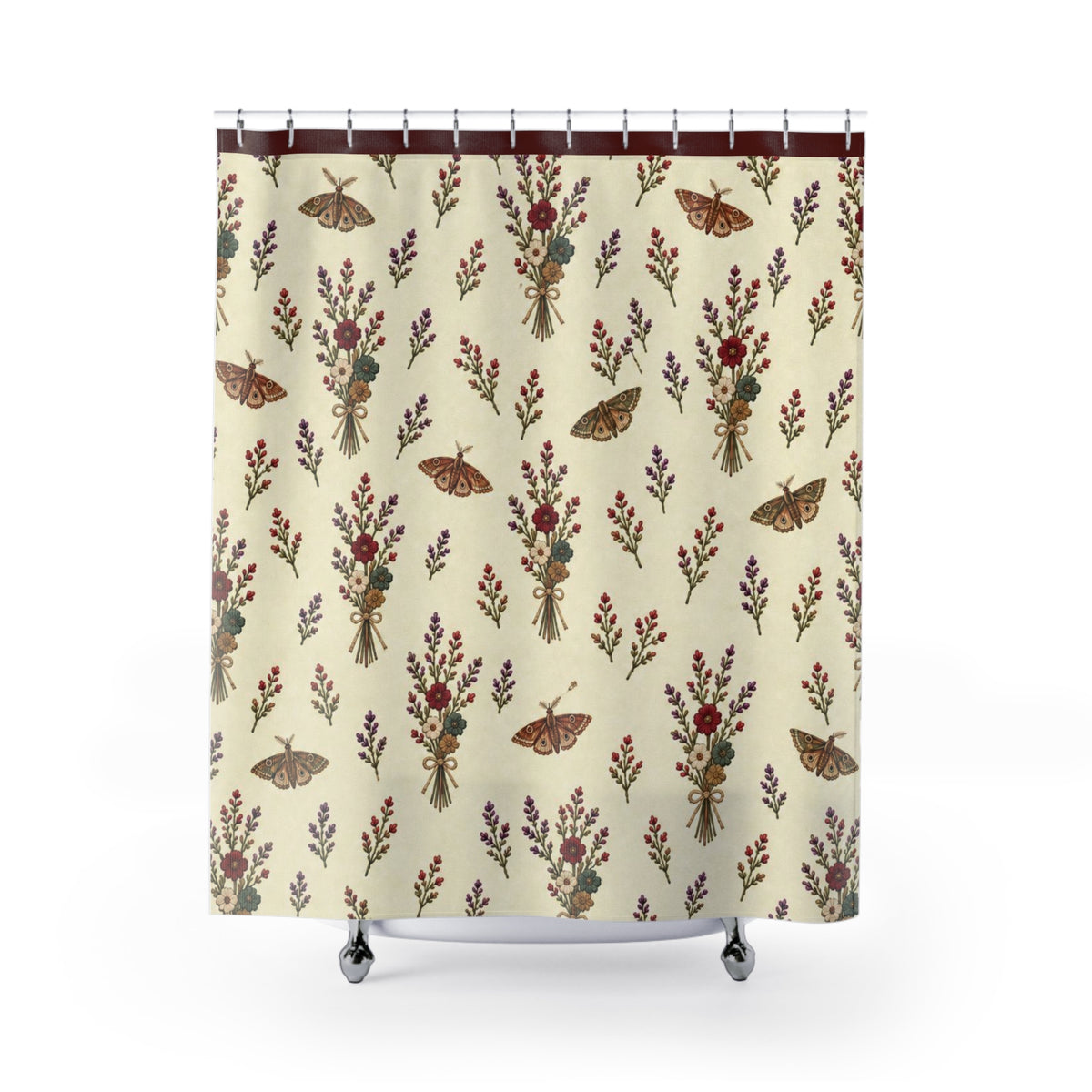 Botanical Bouquet Shower Curtain — Vintage Moths & Wildflower