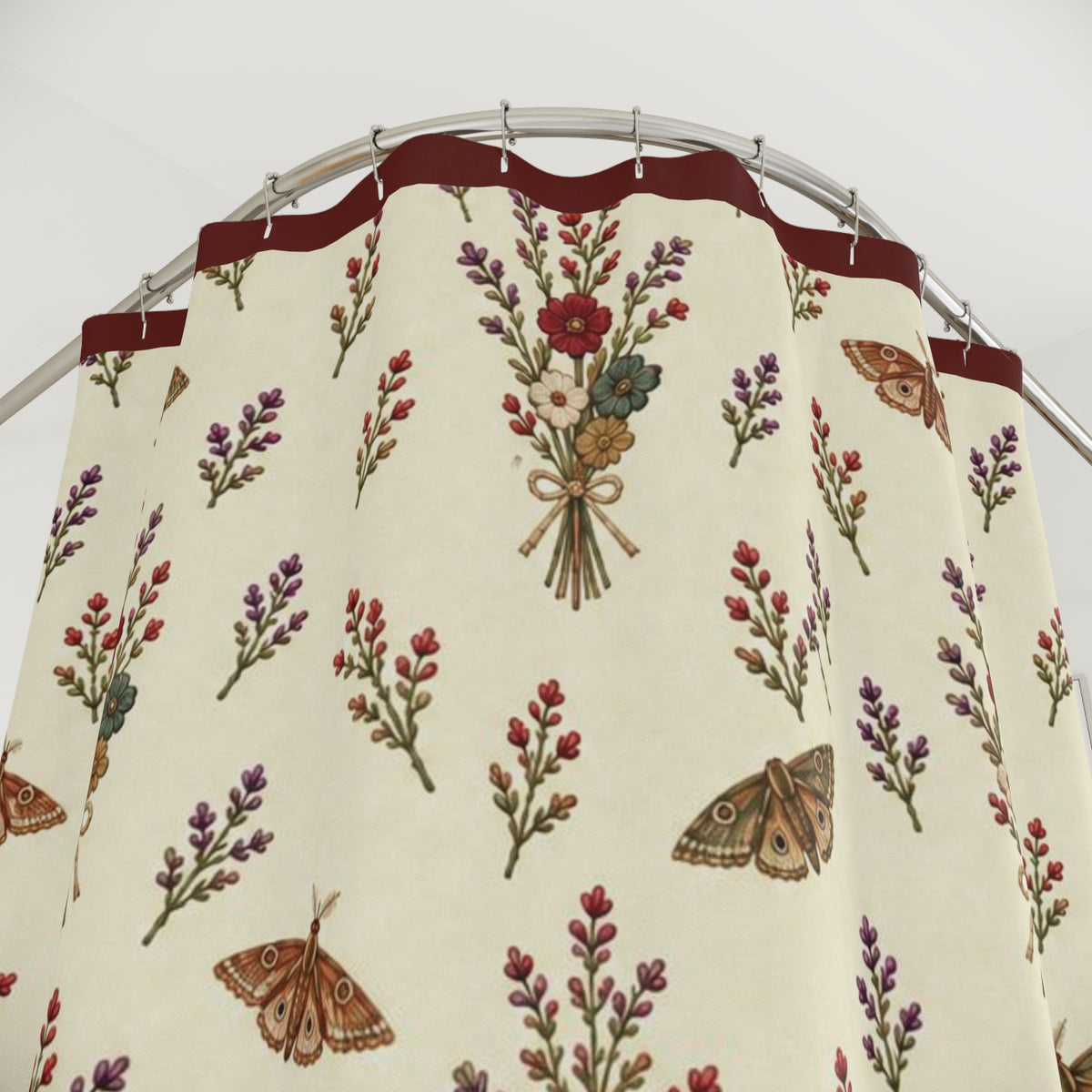 Botanical Bouquet Shower Curtain — Vintage Moths & Wildflower